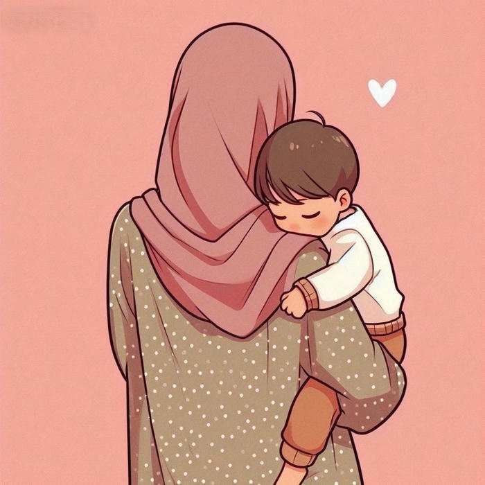 Love maa image back view illustration of mom holding baby pink background