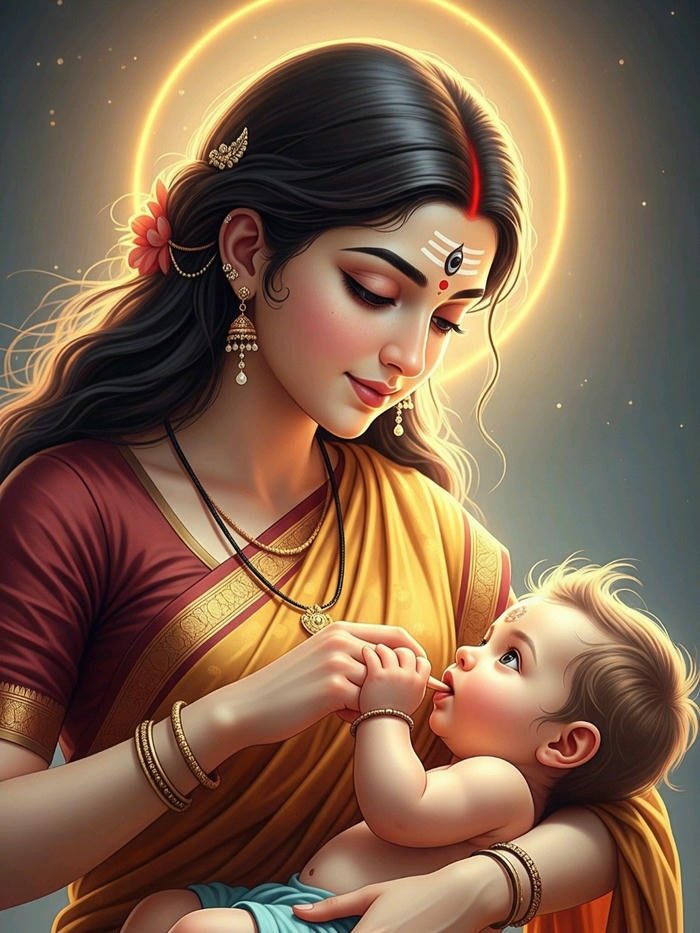 Love maa image divine art of mother and child with halo