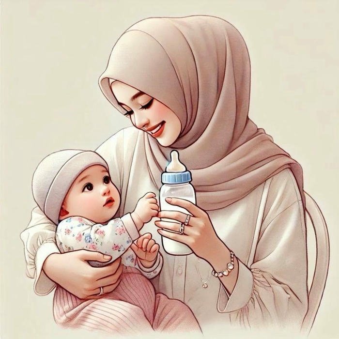 Love maa image illustration mother feeding baby milk bottle with care