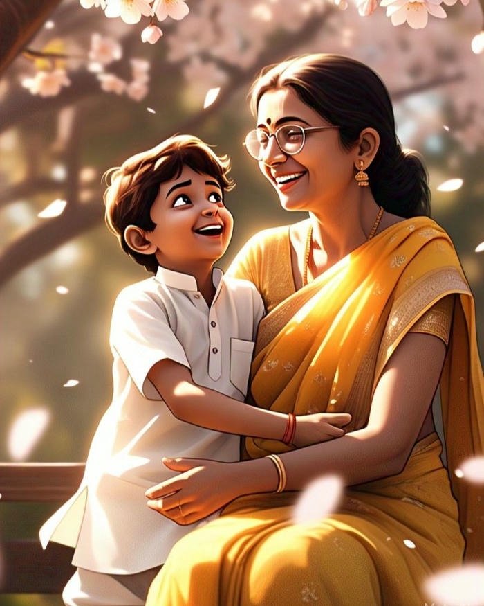 Love maa image mother lifting child up high in nature sunset