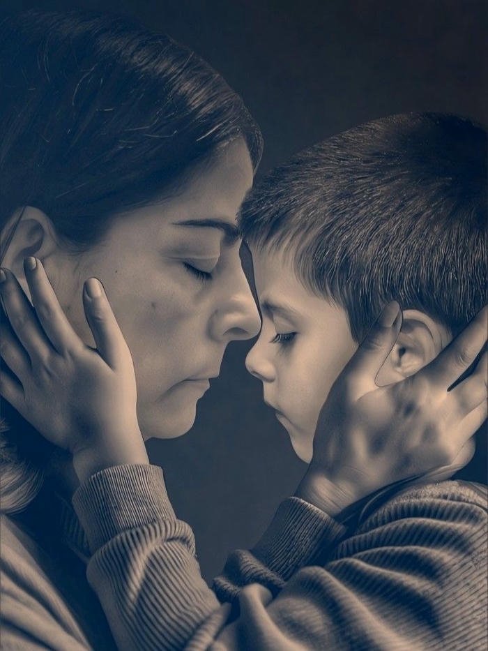 Love maa image realistic portrait mother kissing son forehead with emotion