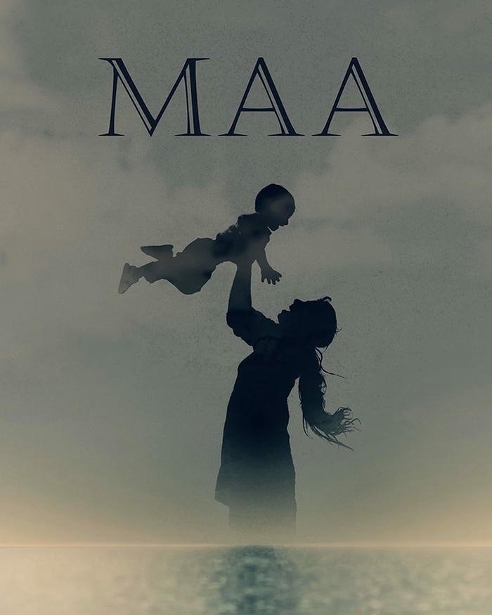 Love maa image silhouette child lifting MAA text in foggy background