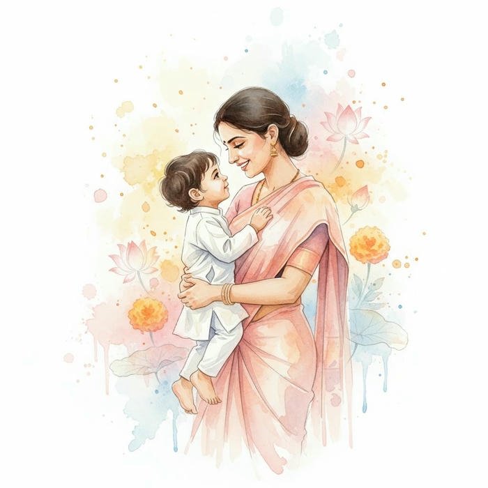 Mother affection art watercolor painting mom holding baby on white background