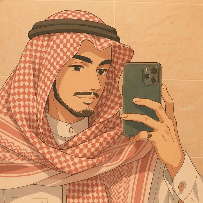 Muslim boys dp anime selfie with orange traditional scarf