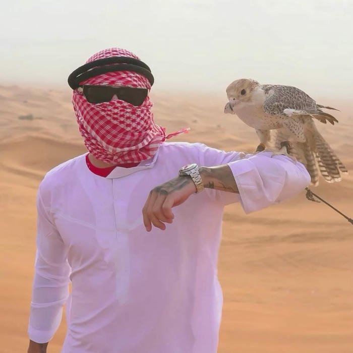 Muslim boys dp man standing in desert with falcon