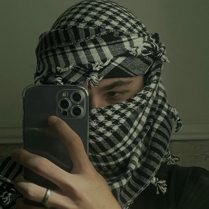 Muslim boys dp selfie with checkered scarf covering face