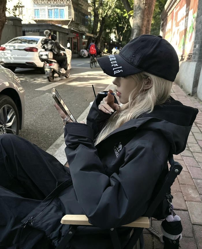 Neon lights highlight cap girl dp