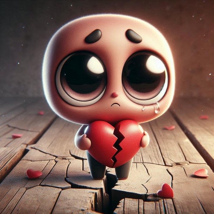 No love dp 3d character walking away with broken heart