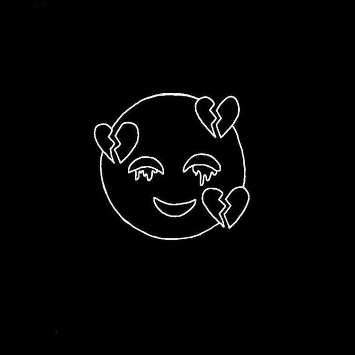 No love dp sad face emoji outline on black background
