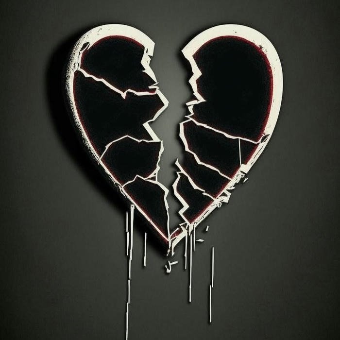 No love dp showing shattered heart dripping on black background