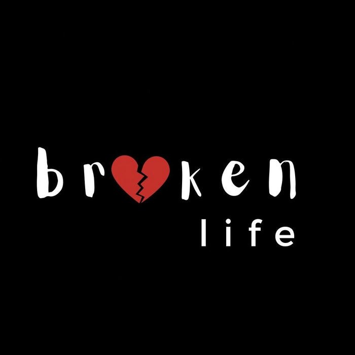 No love dp text broken life with red heart icon