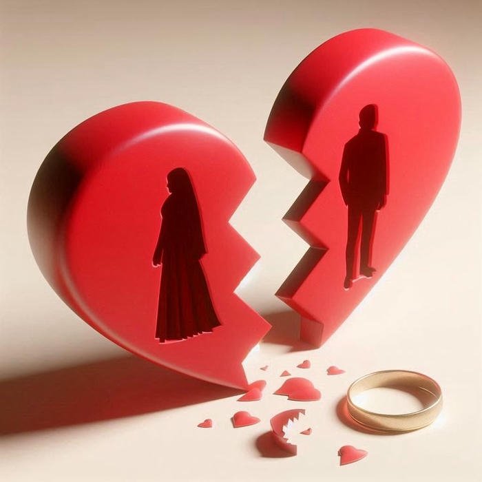 Red broken heart silhouette couple sunset background artistic view