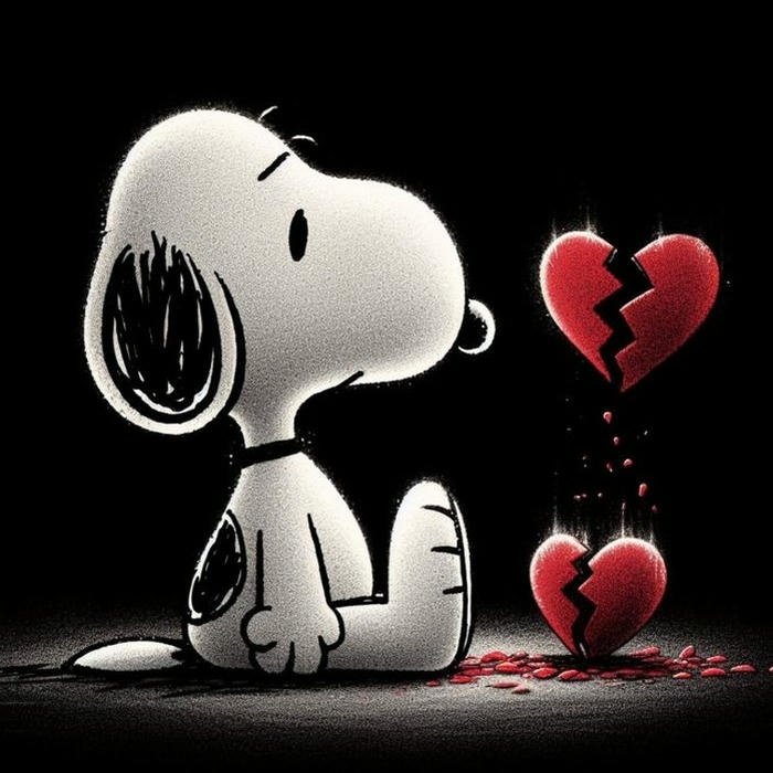 Sad Snoopy wallpaper looking at broken heart on ground