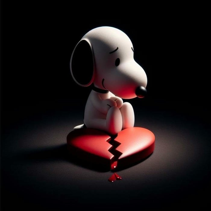 Sad cartoon dp snoopy sitting on broken heart spotlight