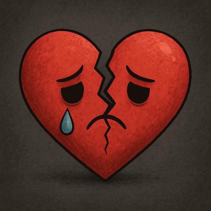 Sad heart emoji red broken heart crying tears cartoon