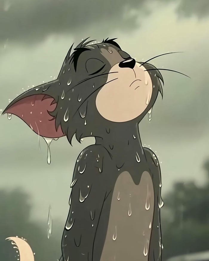 Sad love images crying cartoon cat sitting in the rain
