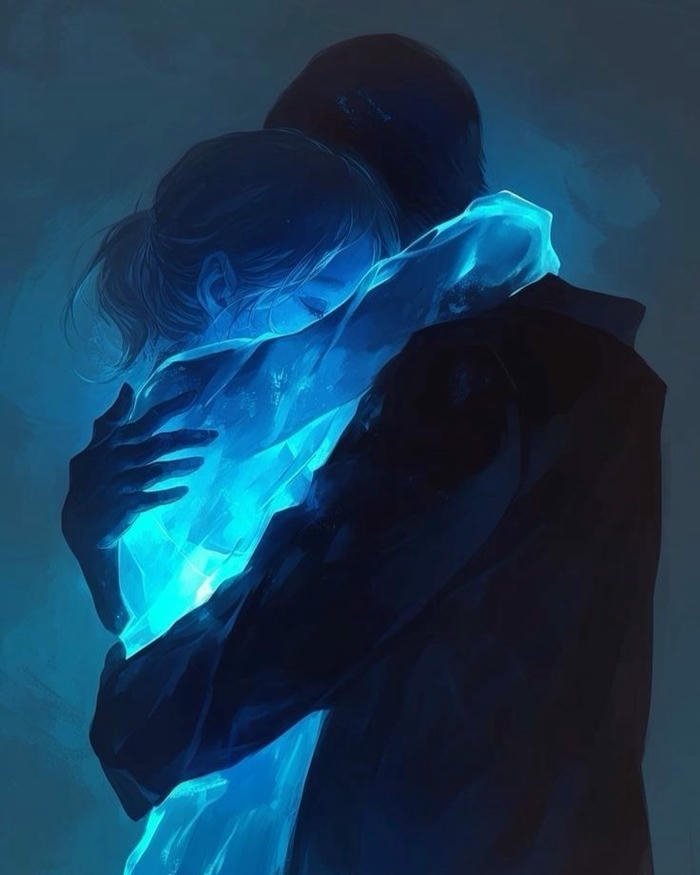 Sad love images intense emotional couple hugging in blue light