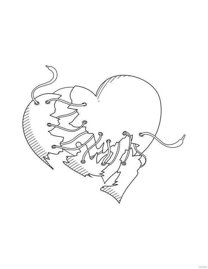Sad love images line art drawing of broken heart with couple