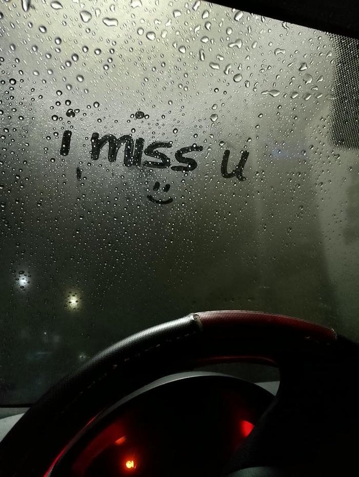 Sad love images rainy window with i miss u text written