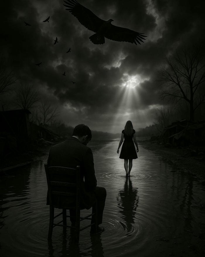 Sad love images solitary person on park bench in foggy weather