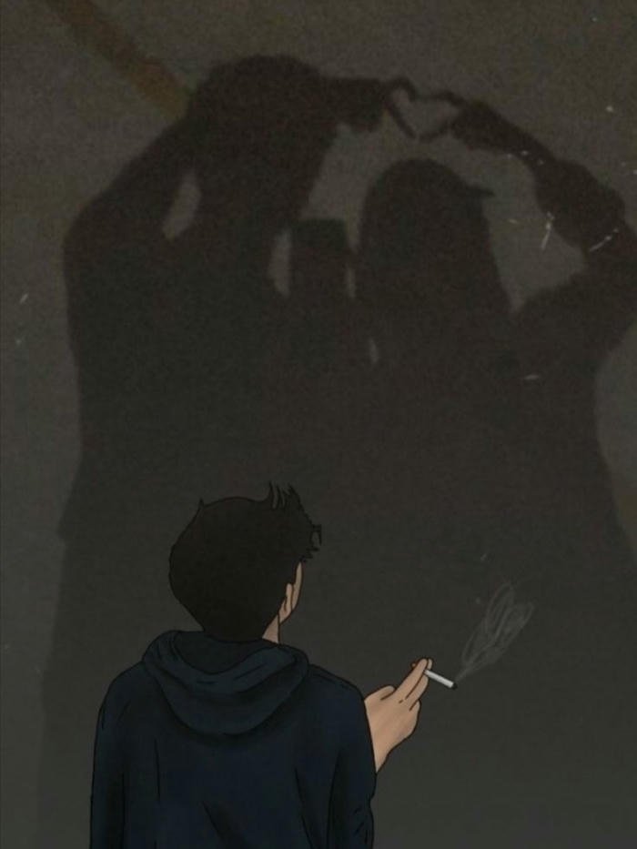 Shadow silhouette couple breaking up wall background dark view