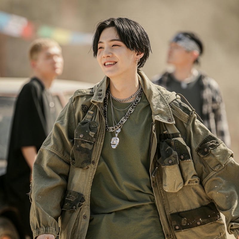 Suga walking street military style jacket swag fashion view