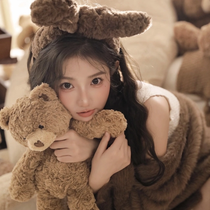 Teddy bear girl dp with cozy aesthetic bedroom atmosphere