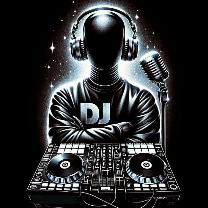 club lights frame the dj name dp