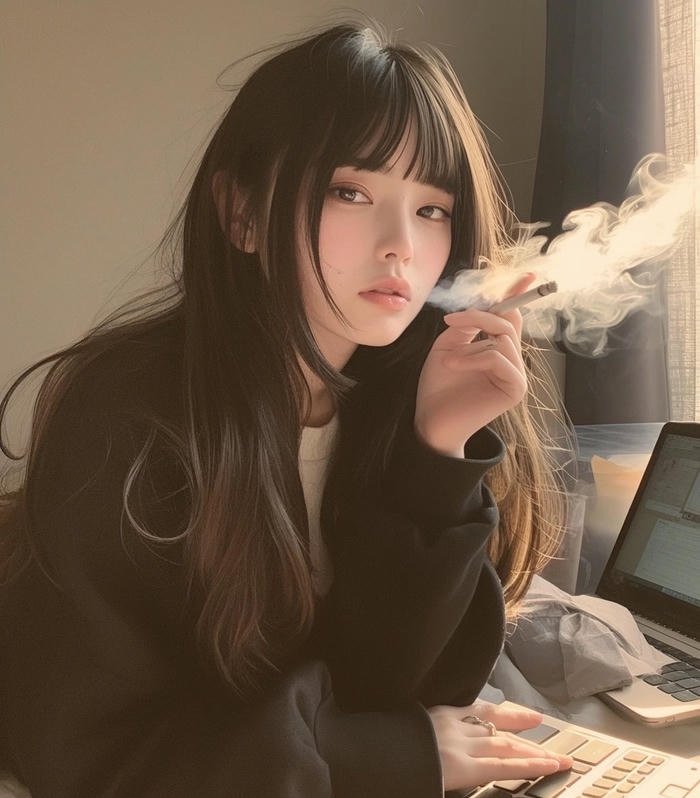 deep gaze smoking girl dp moody look
