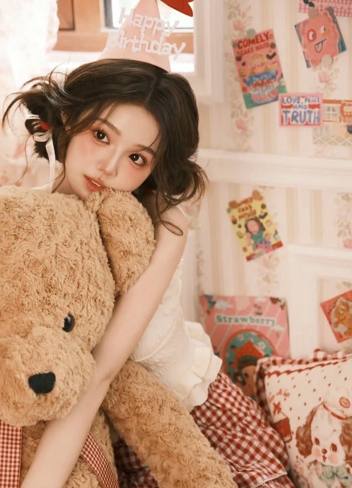 innocent girl teddy bear aesthetic dp