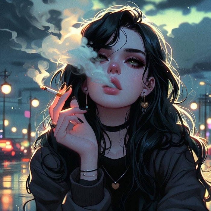 mysterious look smoking girl dp night vibes