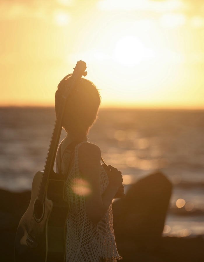 warm acoustic guitar girl dp portrait vibe