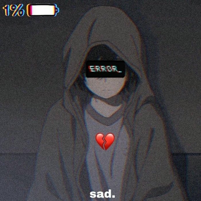 Anime boy wearing hoodie with broken heart neon symbol