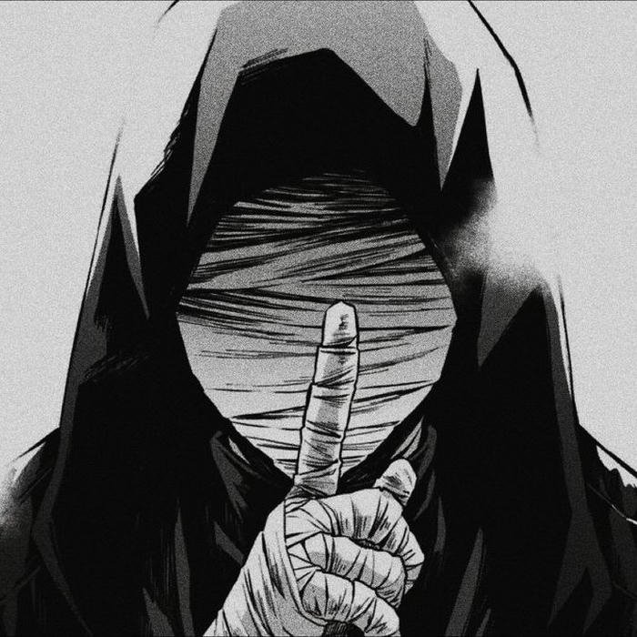 Anime sketch boy in hoodie making quiet sign