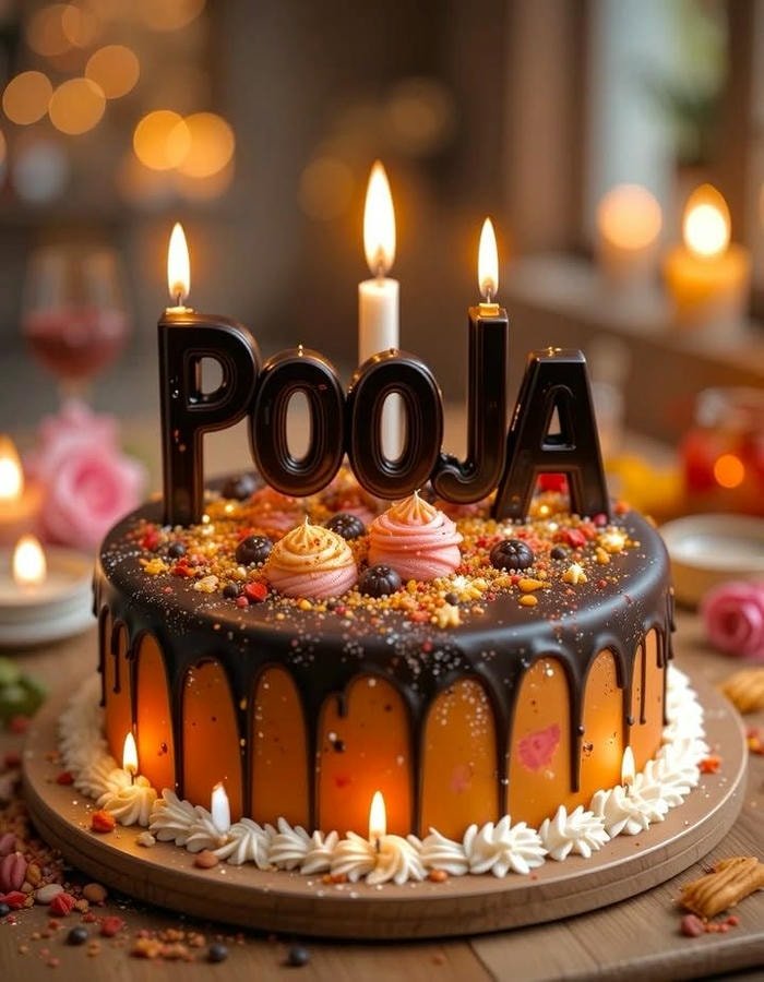 Birthday cake with pooja name dp