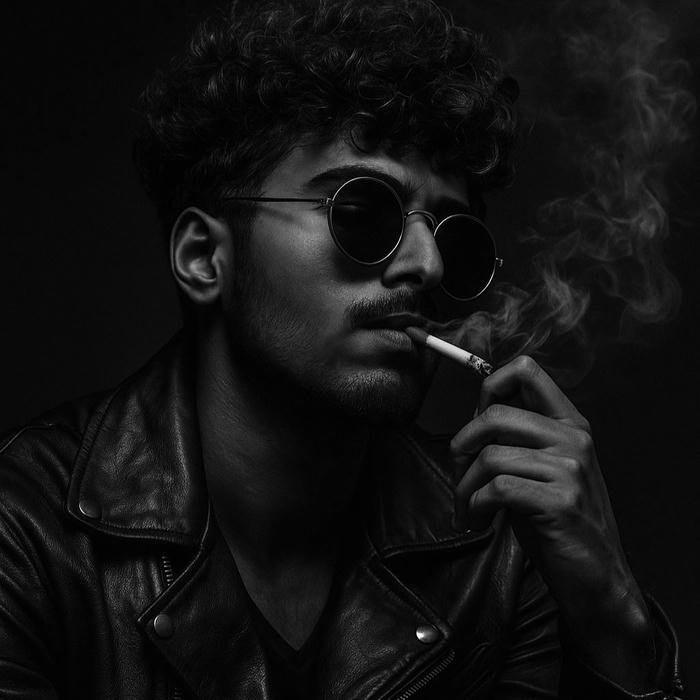 Dark moody photo man smoking cigarette smoke noir