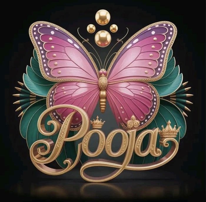Graceful pooja name dp with delicate butterflies