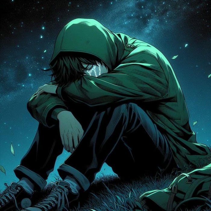 Sad boy dp hd boy in green hoodie sitting lonely