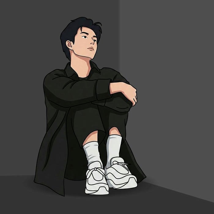 Sad boy dp hd cartoon boy sitting alone looking down