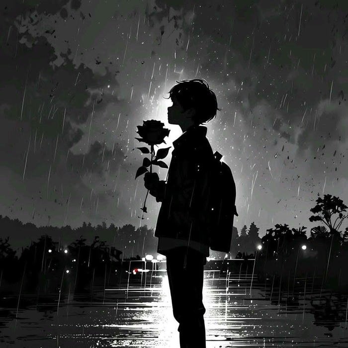 Sad boy dp hd silhouette holding flower against dark sky