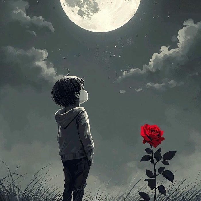 Sad boy dp hd small child looking at moon alone