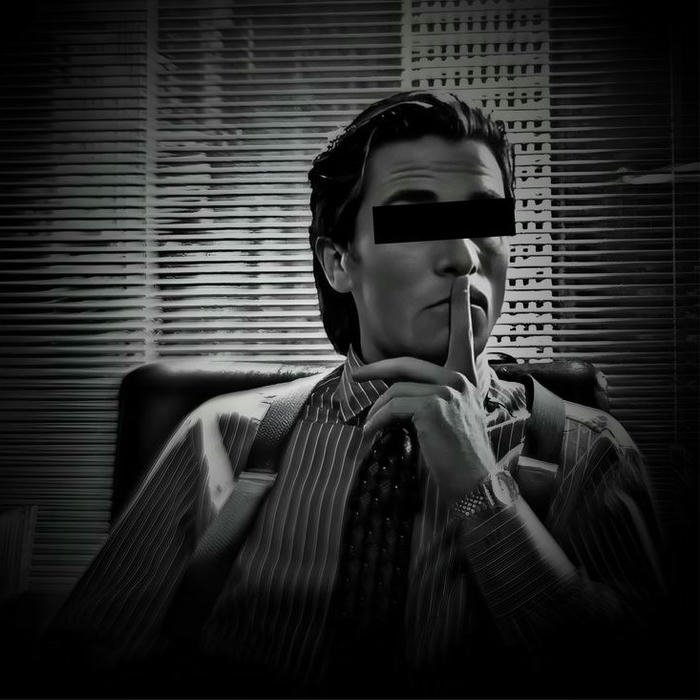 Silent boy dp blindfolded man in suit quiet gesture