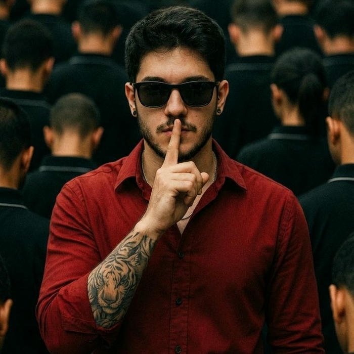 Silent boy dp cool guy red shirt sunglasses shushing