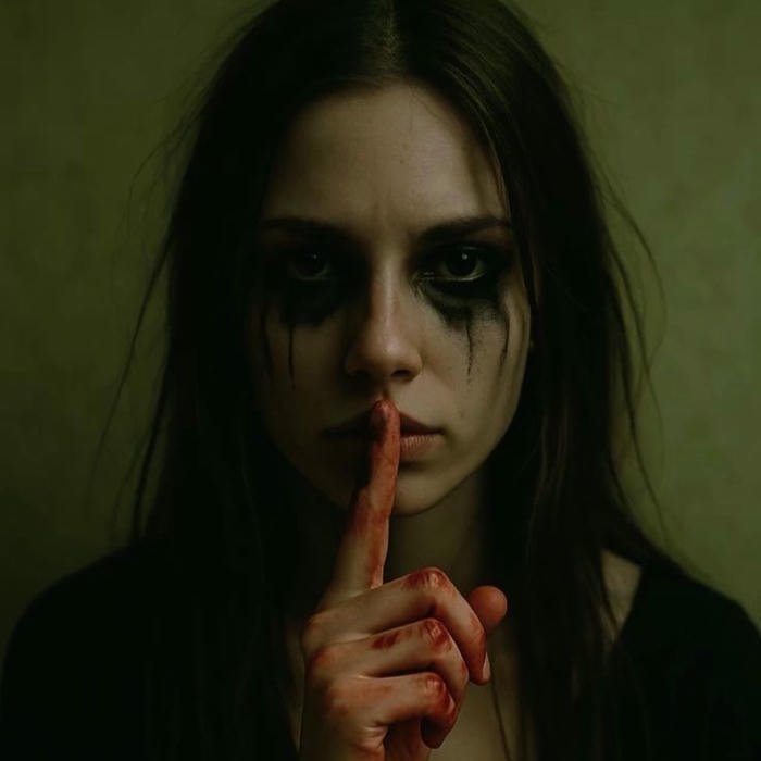 Silent boy dp creepy person dark makeup finger on lips