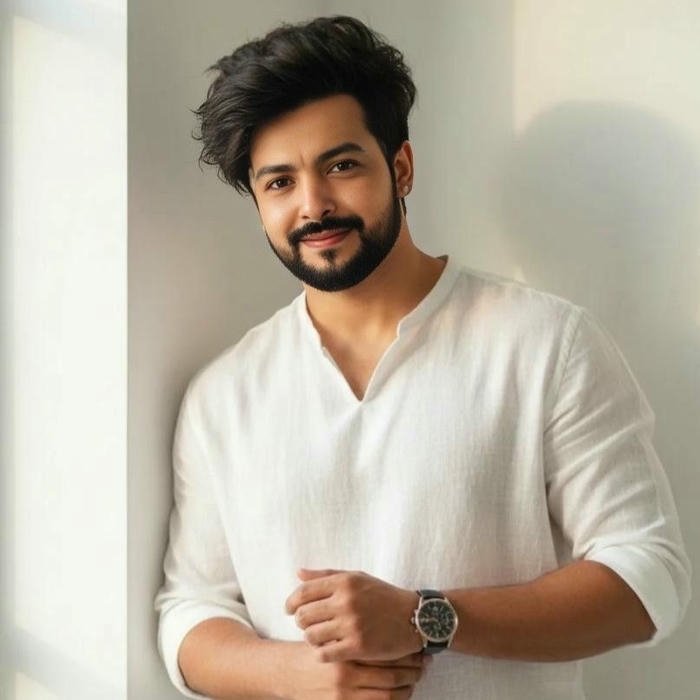 Simple handsome man in white shirt standing indoors pose