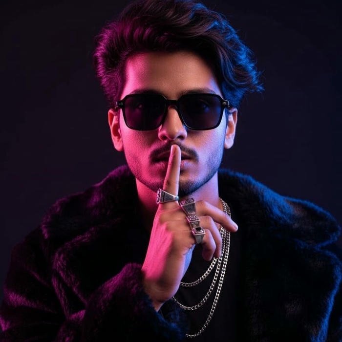 Smart boy dp stylish man shushing gesture purple light