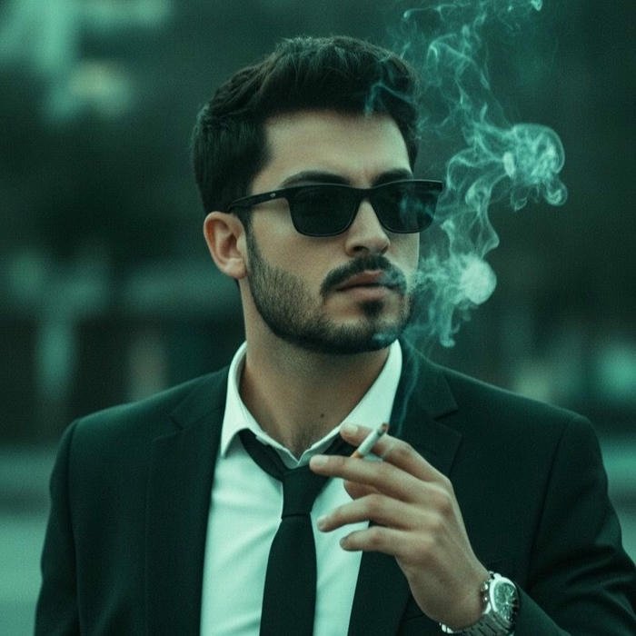 Smoker boy dp businessman in suit smoking holding whiskey glass