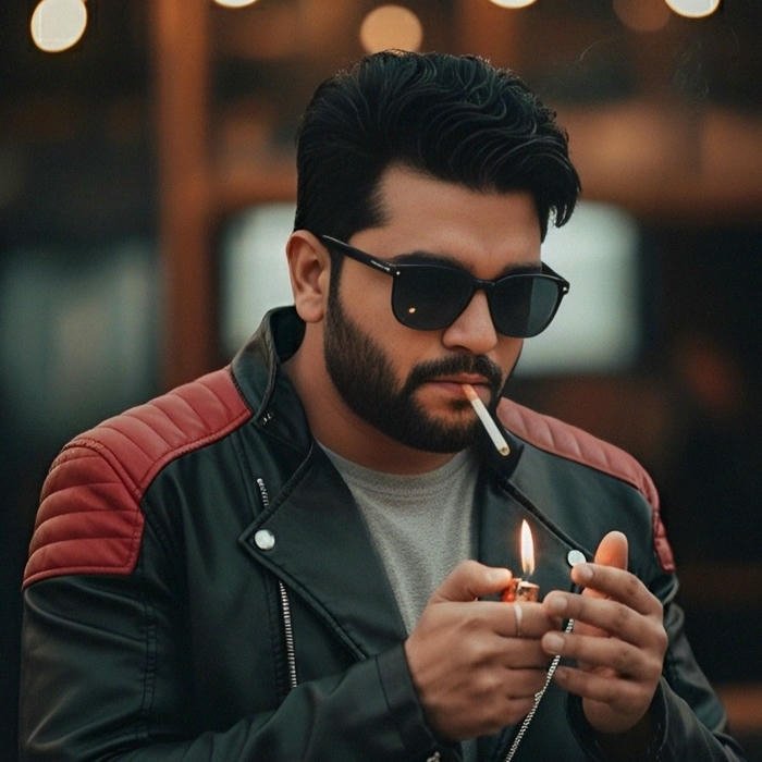 Smoker boy dp cool guy in leather jacket smoking cigarette