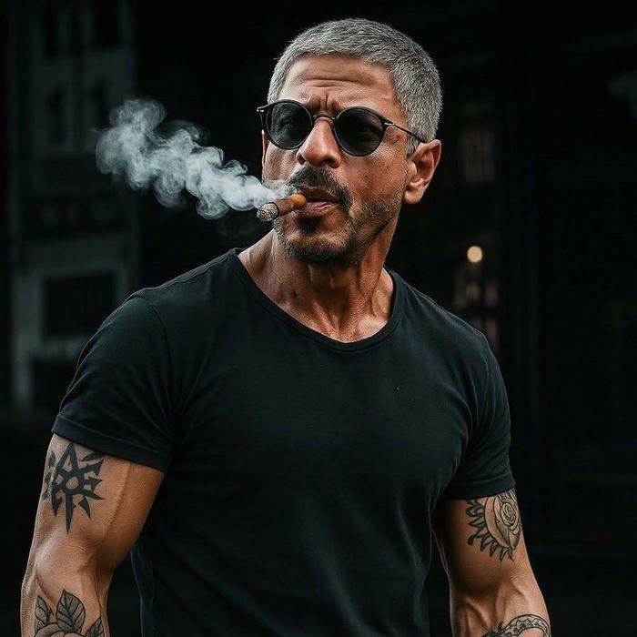 Smoker boy dp muscular man in black t-shirt smoking outdoors