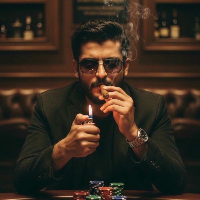 Smoker boy dp rich man in suit smoking cigar table